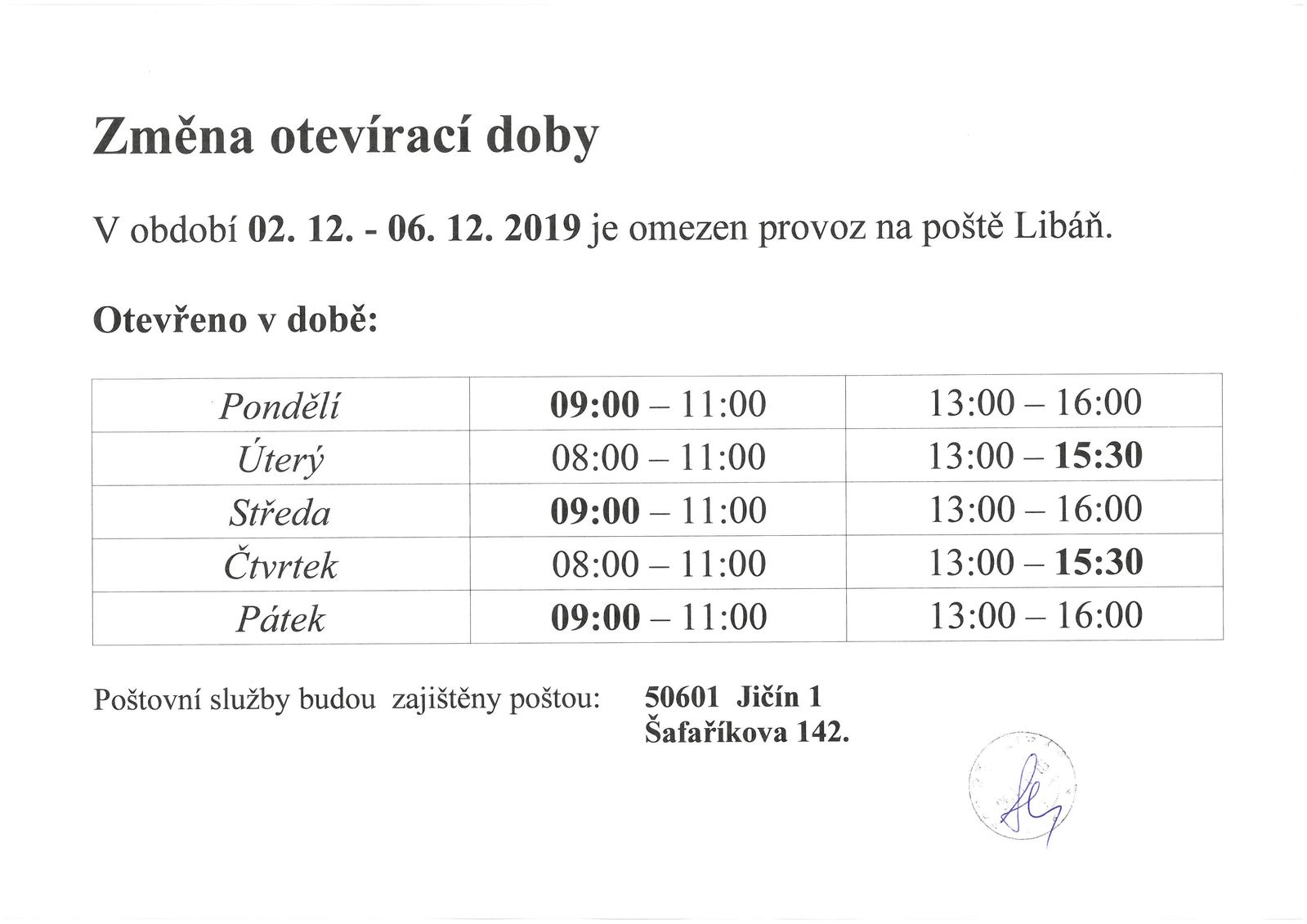 Změna otevírací doby - Pošta Libáň.jpg